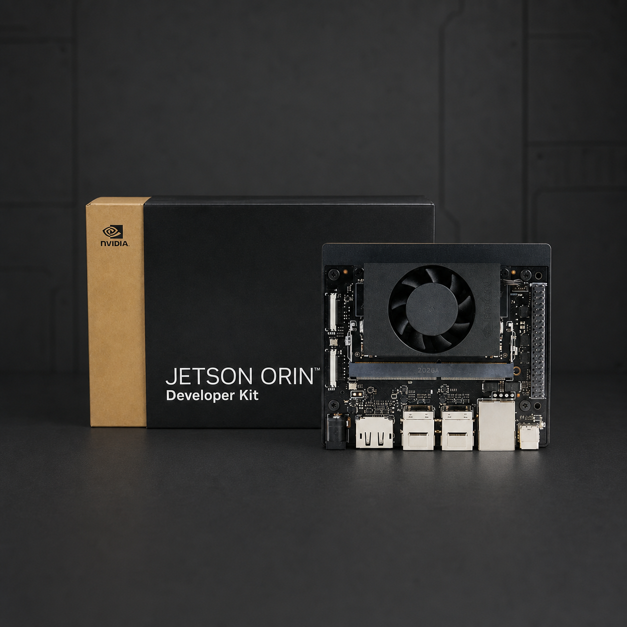 NVIDIA Jetson edge computer in a dark industrial studio