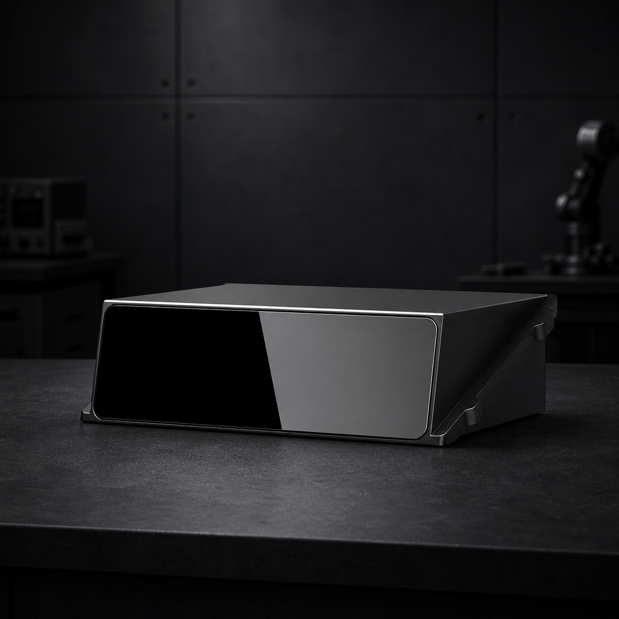 LiDAR sensor in a dark industrial studio
