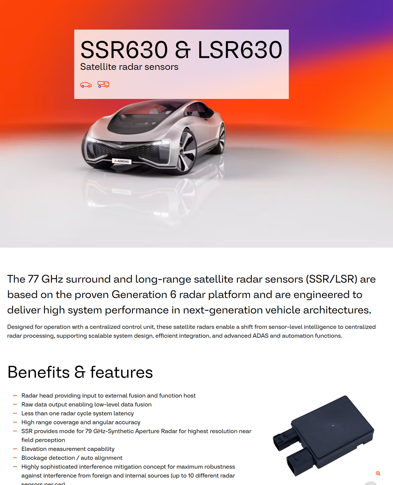 Continental SRR630 product overview, key specifications and applications, section 1 of 2